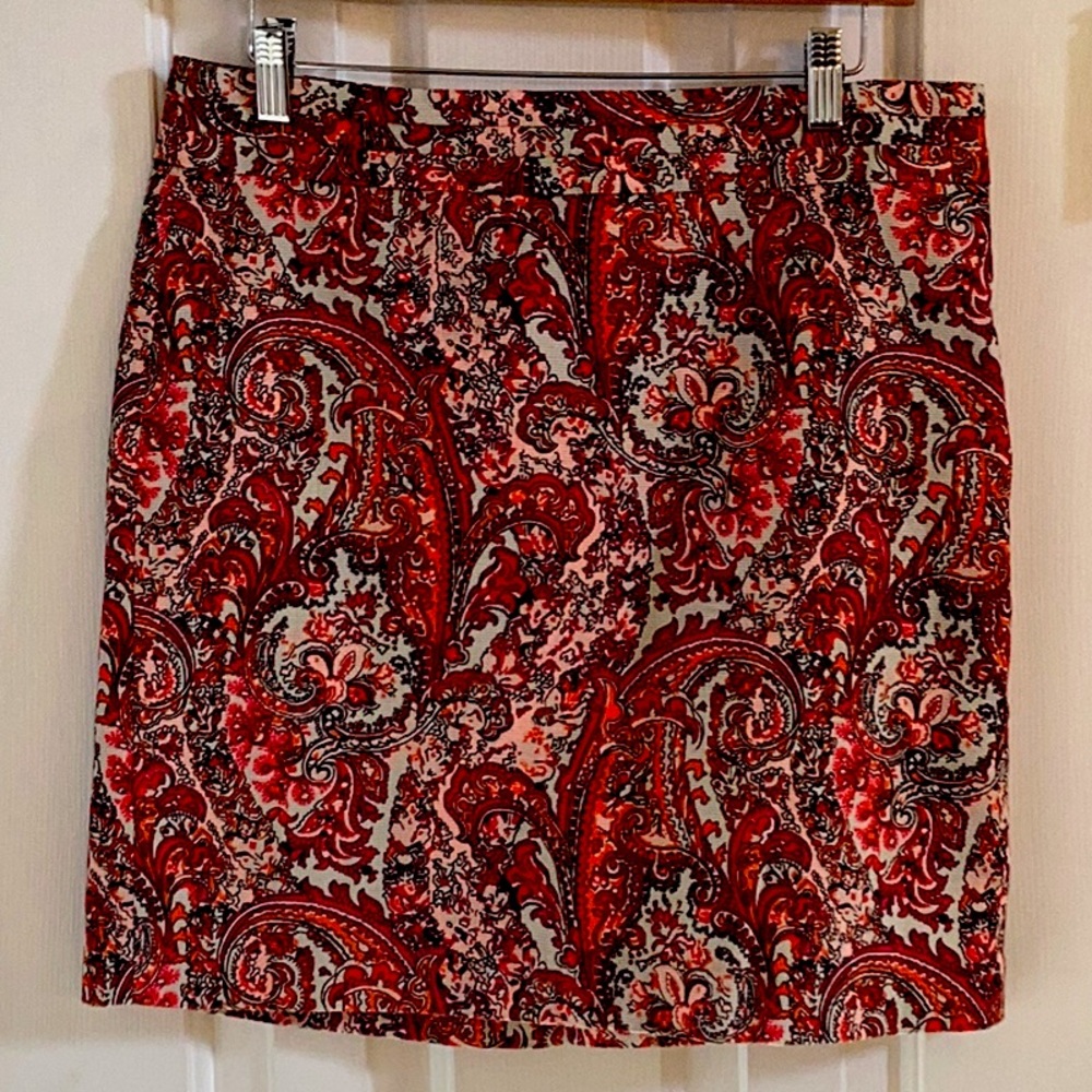 LOFT Red Multicolor Paisley Skirt